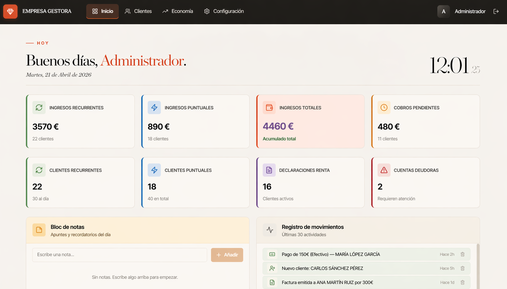 Portal del cliente para gestorías · documentos, avisos y ficha del cliente
