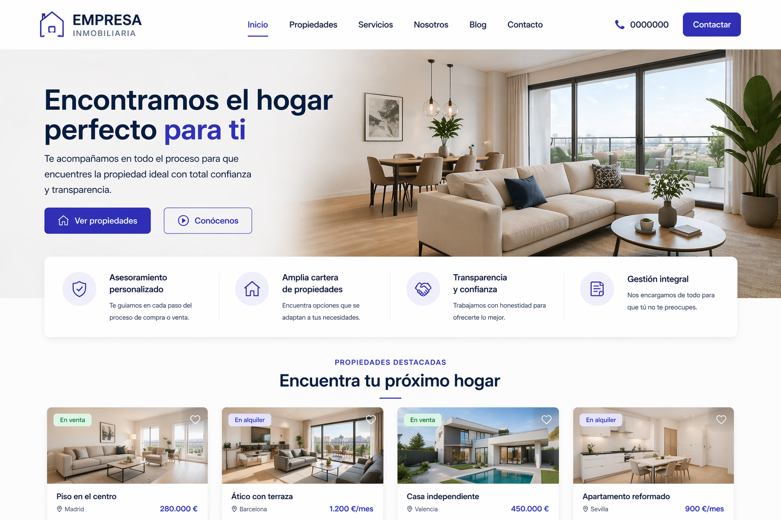 Web para inmobiliarias · catálogo de inmuebles y solicitudes de visita