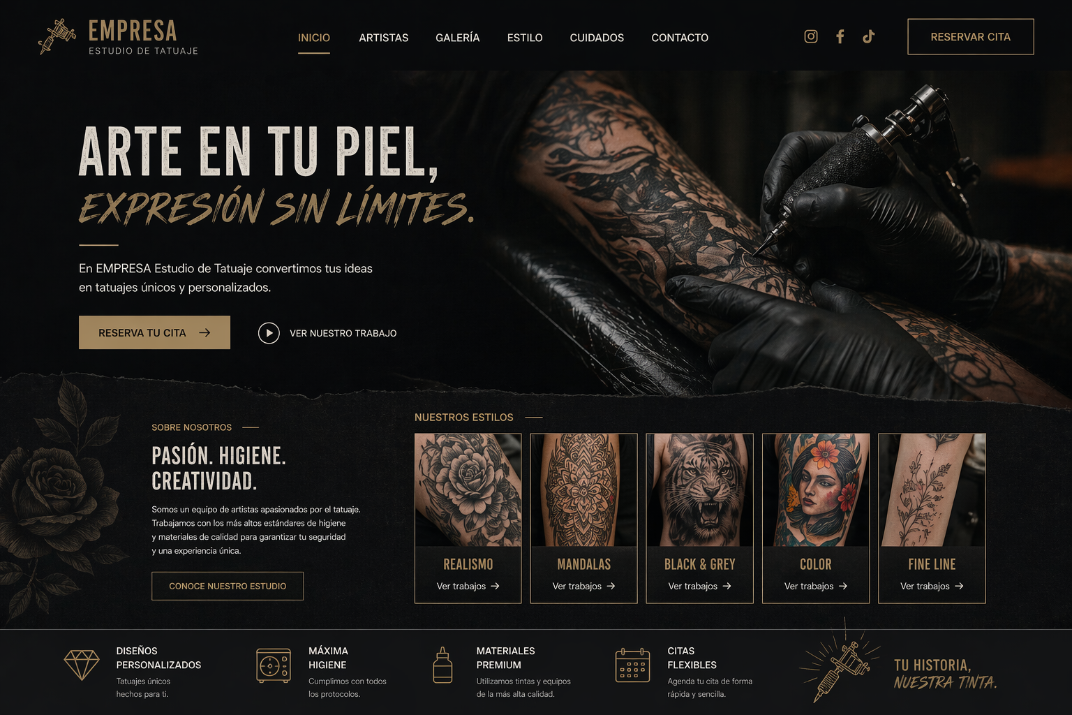 Web de reservas para estudios de tatuaje · portfolio por artista y señal online