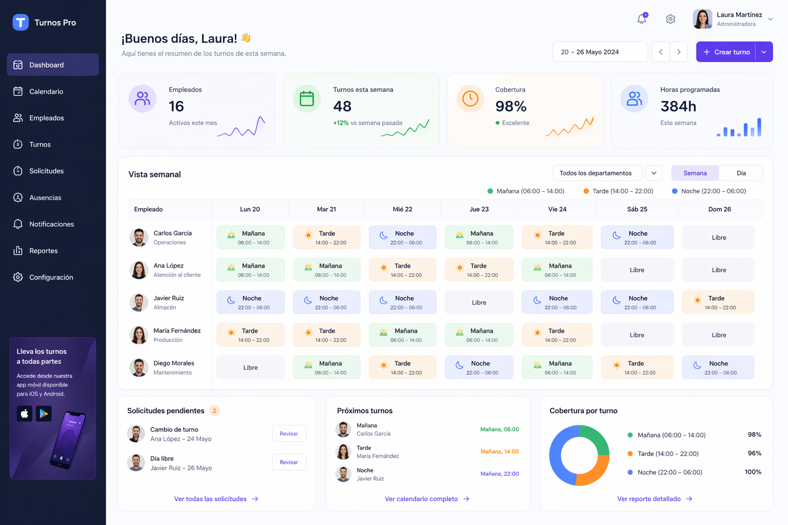 Software a medida para cuadrantes y turnos · planificación mensual y horas